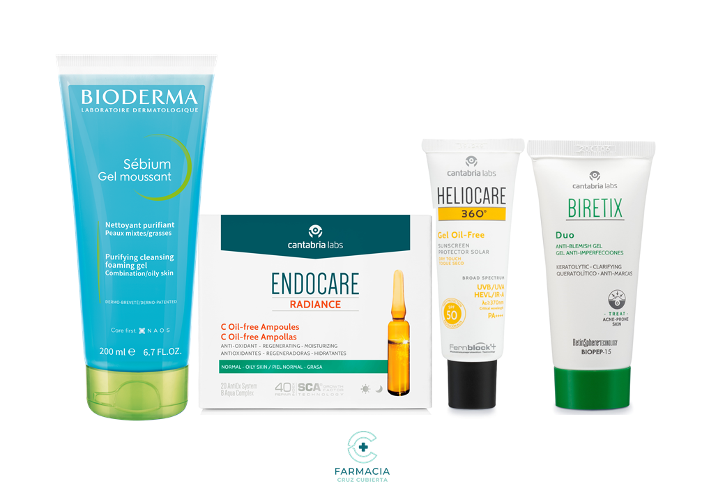 -Para Piel Joven y Grasa-farmacia cruz cubierta-Ampollas faciales, antiedad, beauty box, Bioderma, Bioderma Sebium, Biretix, cuidado de noche, Endocare, Heliocare, piel adulta, Piel con Acné, piel grasa, piel joven, piel madura, piel normal-Farmacia Cruz Cubierta