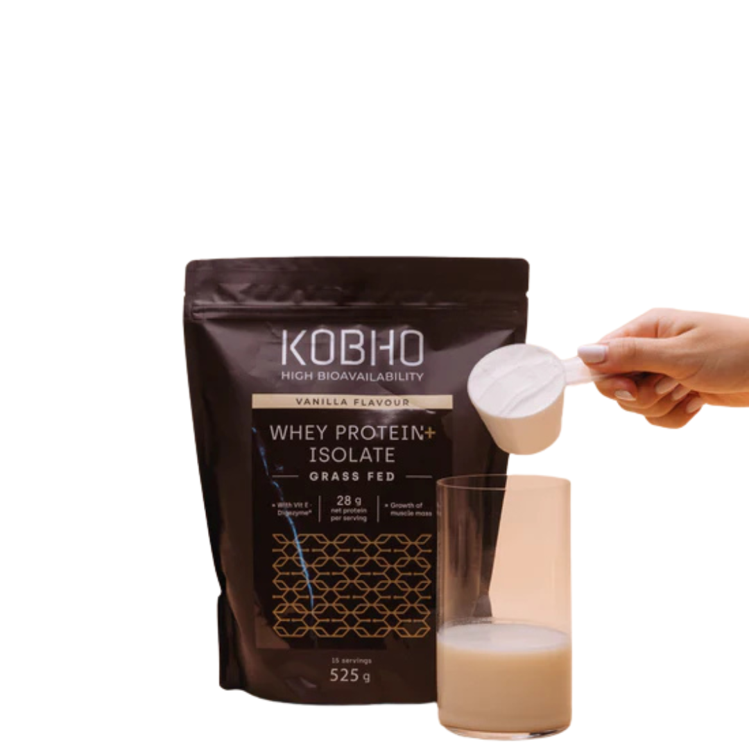 KOBHO PROTEÍNA WHEY AISLADA SABOR CACAO O VAINILLA 525G 15 DOSIS