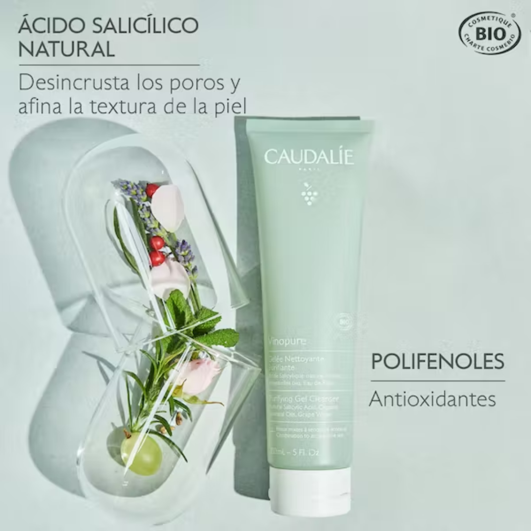 -Limpiadores Faciales-Caudalie-Caudalie, gel anti imperfecciones, Gel limpiador, piel adulta, Piel con Acné, piel grasa, piel joven, Vinopure-Farmacia Cruz Cubierta